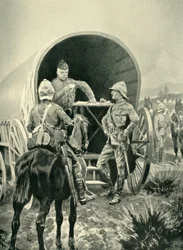 Lord Roberts skriver meddelanden i transportvagnen som han sov i, 1901.