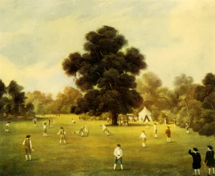 "Lords and Gentlemen of Surrey och Kent spelar cricket på Knole Park, Kent, 1775", 1947.