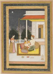 Kärleksscen på en terrass på natten, c1790