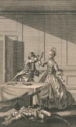 Lucy försöker skjuta sig själv, efter att ha dödat Mr. Wimple, 1700-talet.