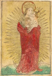 Madonna och barn i en härlighet som står på en halvmåne, 14501460.