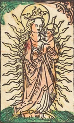 Madonna och barn i en härlighet som står på en halvmåne, 14701480.