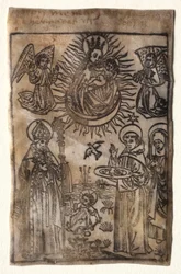 Madonna och barn med tre medlemmar av St. Augustine Order: Saints Augustine..., 1400-talet.