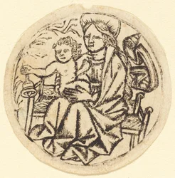 Madonna och barn med en klocka, ca. 14501460.