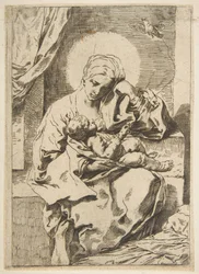 Madonna och barn med en fågel, kopia omvänt efter Cantarini, ca. 1635-1636 eller senare.