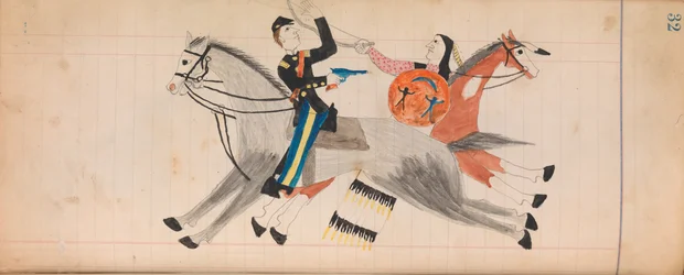 Maffet Ledger: Indier och soldat till häst, ca. 1874-81.