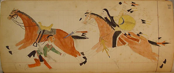 Maffet Ledger: Två indianer med hästar, ca. 1874-81.