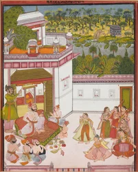 Maharaja av Kotah Lyssnar på musik och tittar på dansare, ca. 1820.