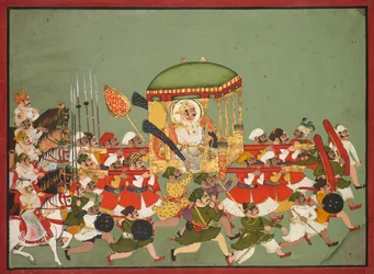 Maharao Chattar Sal regerade 1758-64 i Kota i en Palanquin, ca. 1760.