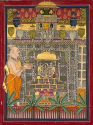 Maharao Kishor Singh klädd som en Vallabha-präst som dyrkade Krishna som Brijrajji, mitten av 1800-talet.