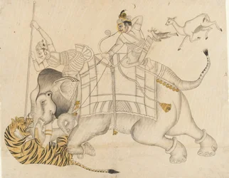 Mahrao Shatru Salli 1866-89 Jagar en tiger, ca. 1866-89.