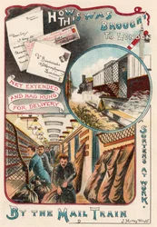 Posttåg som fraktar brev till London från städer i Storbritannien, c1900