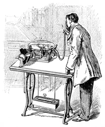 Gör inspelningar på Emile Berliners grammofon, c1887