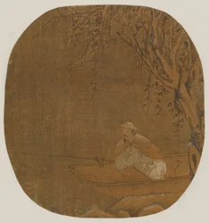 Man som fiskar från en båt under ett träd, möjligen Mingdynastin, 1368-1644.
