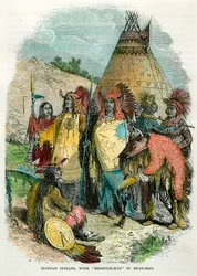 Mandanindianer, med medicinman i björnskinn, c1875