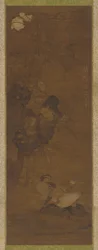 Mandarinänder, stenar och en blommande växt, 1368-1644.