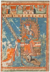 Manuskriptblad med dedikation av en bok till jungfrun, tyska, ca. 1400.
