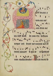 Manuskriptblad med initial A, från ett gradvis, tyskt, andra kvartalet 1400-talet.