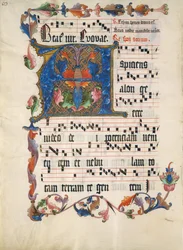 Manuskriptblad med initial A, från ett antifonarium, tyska, ca. 1425-50.