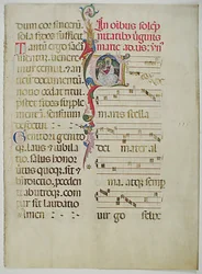 Manuskriptblad med initial A, från ett antifonarium, italienskt, 1400-tal.