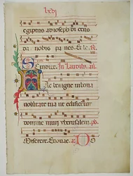 Manuskriptblad med initial A, från ett antifonarium, italienskt, 1400-tal.