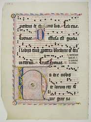 Manuskriptblad med initial H, från ett antifonarium, tyskt, andra kvartalet 1400-talet.