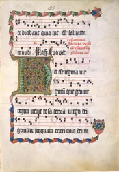 Manuskriptblad med initial H, från ett antifonarium, tyskt, andra kvartalet 1400-talet.