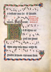 Manuskriptblad med initial H, från ett antifonarium, andra kvartalet 1400-talet.