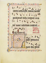 Manuskriptblad med initial L, från ett antifonarium, tyskt, andra kvartalet 1400-talet.