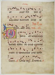 Manuskriptblad med initial O, från ett antifonarium, italienskt, 1400-tal.