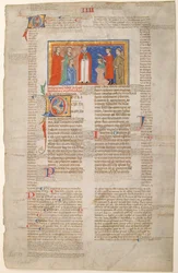 Manuskriptblad med äktenskapsscen, från Decretals of Gregory IX, italienska, ca. 1300.