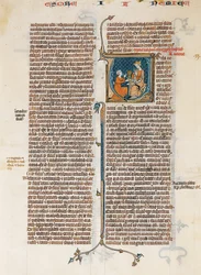 Manuskriptblad med öppning av Nehemias bok, från en bibel, franska, ca. 1280-1300.