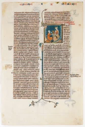 Manuskriptblad med öppning av Nehemias bok, från en bibel, ca. 1280-1300.