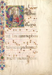 Manuskriptblad med Saint John Gualbert i ett initialt S, från en Antiphonary, tidigt 1500-tal.