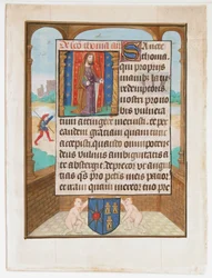 Manuskriptblad med Saint Thomas, från en timbok, ca. 1500.