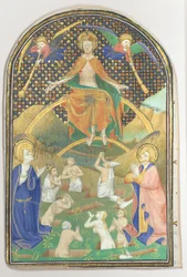 Manuskriptblad med den sista domen, från en timbok, ca. 1400.