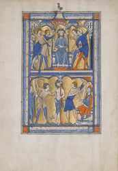 Manuskriptblad med Kristi hån och flagellation, från en kunglig psalter, 1200-talet.