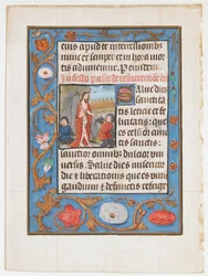 Manuskriptblad med uppståndelsen, från en timbok, ca. 1500.