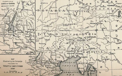 Karta som illustrerar kampanjen före Campo-Formio-fördraget, 1797, 1896