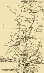 Karta som illustrerar förflyttningen österut från Eerstefabrieken till Middelburg, 1901.