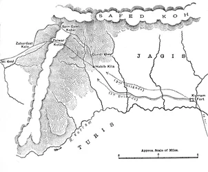 Karta som visar general Roberts mars till Peiwar Kotal 28 november till 1 december 1878, c1880