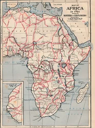 Karta över Afrika 1891 som visar Explorers rutter