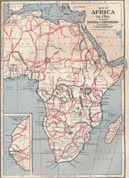 Karta över Afrika 1891 med rutter för upptäcktsresande, 1906