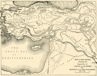 Karta över Mindre Asien, Kyros den yngres expedition och de tiotusenas reträtt, 1890.