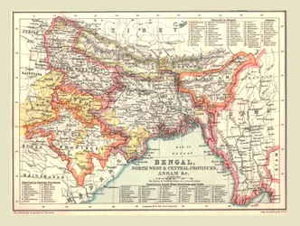 Karta över Bengalen, nordvästra och centrala provinserna och Assam, 1902.