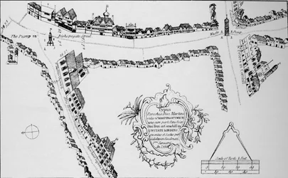 Karta över Bishopsgate, City of London, c1599 1904