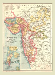 Karta över Bombay, Berar och en del av centrala Indien, 1902.