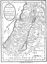 Karta över Kanaan indelat i Israels tolv stammar, cirka 1830