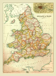 Karta över England och Wales, 1902.