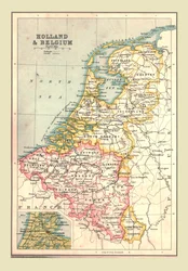Karta över Holland och Belgien, 1902.